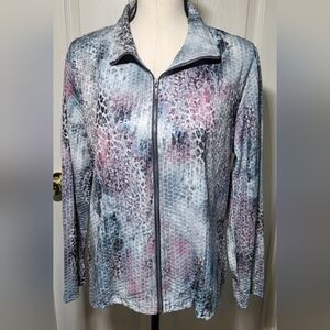 Birch Hill Abstract Metallic Shimmer Zip Jacket Women’s PL Petite Large NWT